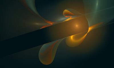 Mystic golden green melting substance in geometric digital 3d illustration represents fantastic solar dimensions of far fictional galaxies. Great as cover, backdrop, print or wallpaper. 