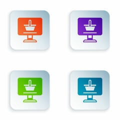 Obraz premium Color Shopping cart on screen computer icon isolated on white background. Concept e-commerce, e-business, online business marketing. Set colorful icons in square buttons. Vector