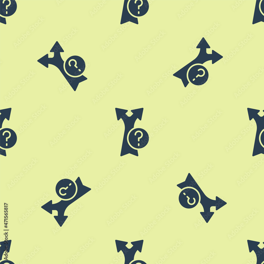 Poster blue arrow icon isolated seamless pattern on yellow background. direction arrowhead symbol. navigati