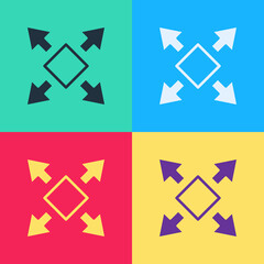 Pop art Many ways directional arrow icon isolated on color background. Vector