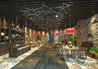 3d render of restaurant cafe