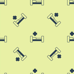 Blue Hospital bed icon isolated seamless pattern on yellow background. Vector