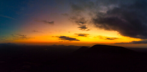 Beautiful sunset over Calderon Hondo Fuerteventura canary island Spain 