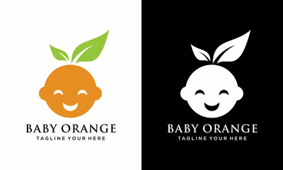 fun illustration baby care  orange logo design template. on a black and white background.