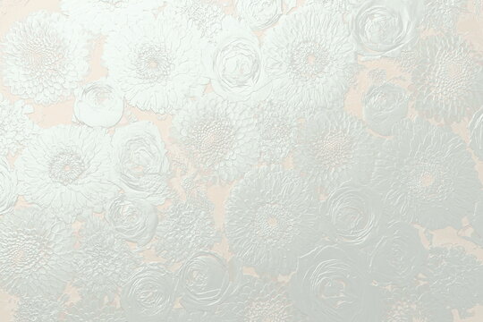 Relief of silver flowers on a beige background. 3D illustration. 3D render