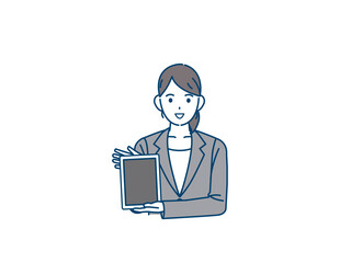 タブレットを見せる　スーツ姿の女性　販売員　ビジネス　イラスト素材