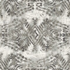 Fototapeta na wymiar Seamless grungy tribal ethnic rug motif pattern. High quality illustration. Distressed old looking native style design in faded neutral brown and cream colors. Old artisan textile seamless pattern.