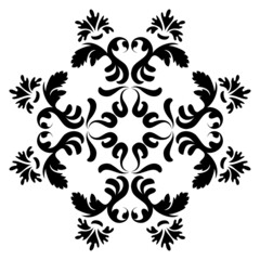 Flower mandala. Circular antique pattern with floral elements.Black and white. Vector.