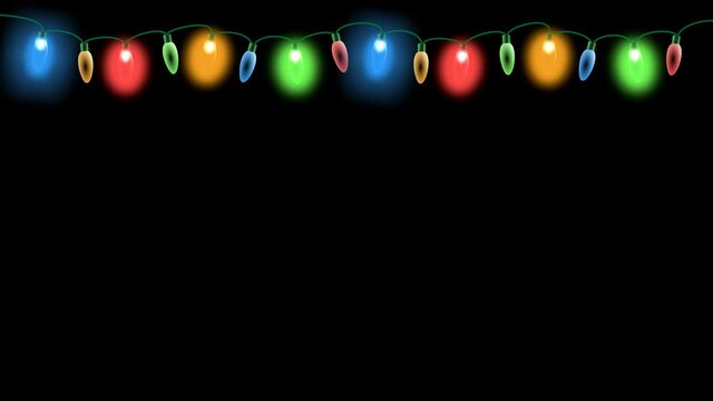 Christmas lights. Light bulb garland. Seamless loop. PNG codec with alpha channel - transparent background.