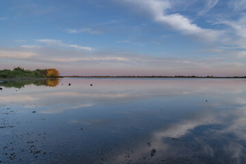 Lake Korission during sunset on the Corfu Island in Greece