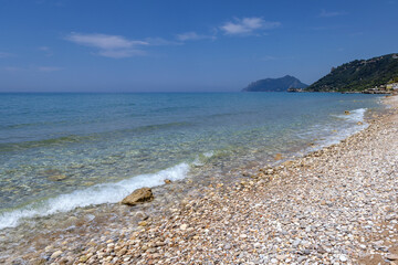 Beach in Agios Gordios on the Ionian Sea shore on Corfu Island, Greece