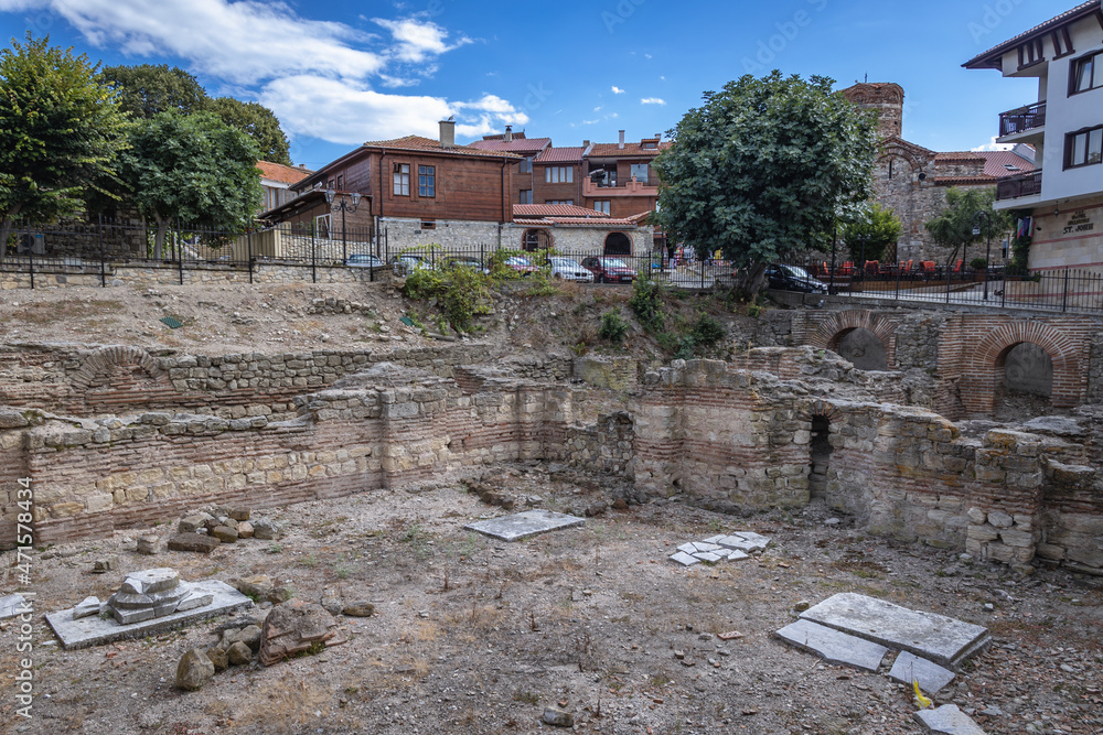 Sticker Remains of Byzantine baths in Nesebar historic town, Bulgaria