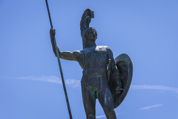 Close up on Achilles statue in gardens of Achilleion, palace of Elisabeth of Austria - Sisi on Corfu Island, Greece - obrazy, fototapety, plakaty