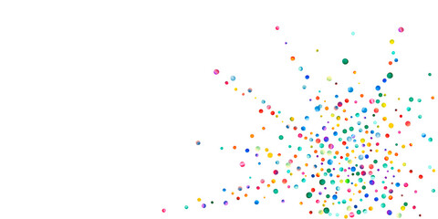 Watercolor confetti on white background. Alive rainbow colored dots. Happy celebration wide colorful bright card. Breathtaking hand painted confetti.