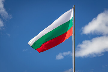 A flag of Bulgaria in Nesebar historic citytown in Bulgaria