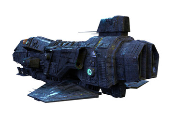 Spaceship exterior on an isolated white background, 3D illustration, 3D rendering