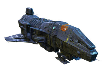 Spaceship exterior on an isolated white background, 3D illustration, 3D rendering