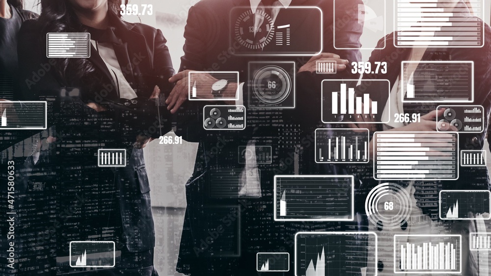 Poster conceptual business dashboard for financial data analysis . 3d render computer graphic .