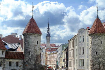 Guard tower at the fortified gate to the Old Town, Tallinn, Estonia
