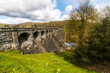 Fototapeta na wymiar Dam of the lake Llyn Vyrnwy reservoir, Oswestry, North Wales