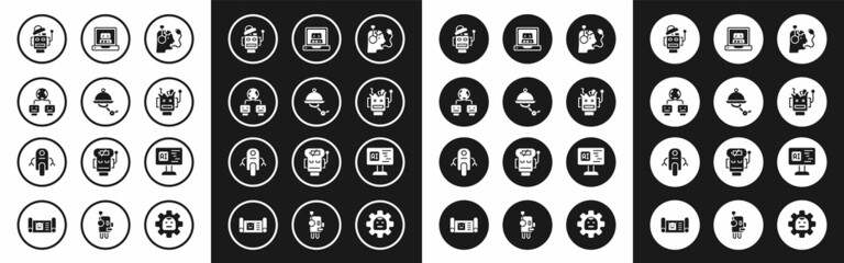 Set Robot charging battery, Waiter robot, Artificial intelligence, Broken, Creating, Software and icon. Vector
