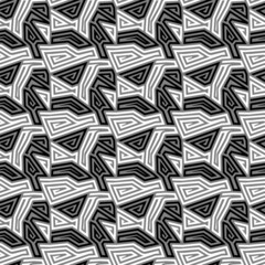 Seamless pattern. Figures, curves ornament. Folk wallpaper. Linear backdrop. Embroidery background. Tribal motif. Ethnic mosaic. Digital paper. Web design. Textile print. Abstract vector artwork.