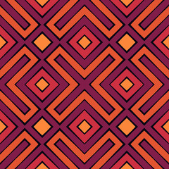 African style seamless surface pattern in bright colors. Ethnic motif. Repeated rhombuses, crosses. Abstract background. Geometric digital paper. Tribal textile print. Geometrical illustration.