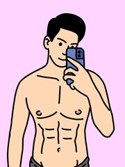 Fototapeta premium cute man cartoon on pink background