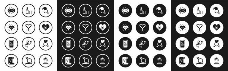 Set Teacher, Feminism, Gender equality, Heart with female, Lipstick, and Dating app icon. Vector
