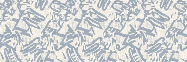 Fototapeta premium Seamless two tone hand drawn brushed effect pattern border swatch. High quality illustration. Collage of minimal drawings arranged in a seamless pattern with fabric texture overlay. Rough scribble.