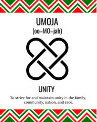 The Seven Principles of Kwanzaa sign. First day of Kwanzaa Unity or Umoja. African American Holidays. Vector template for typography poster, banner, greeting card, postcard, flyer, etc
