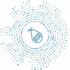 Blue line Healthy organic eco vegetarian food pear icon isolated on white background. Fruit with leaf symbol. Healthy, eco, organic, fruit. Abstract circle random dots. Vector