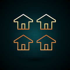 Gold line House icon isolated on dark blue background. Real estate agency or cottage town elite class. Vector