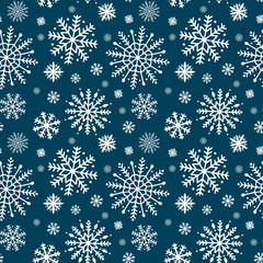 Winter snowflakes seamless pattern. Christmas vector background. Easy to edit template for wrapping paper, fabric, wallpaper, textile, etc.