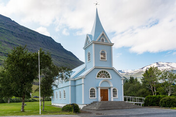 The church in town of seydisfjordur in Iceland
