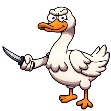 Cartoon Goose Holding A Knife