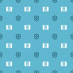 Set Shield and Password protection on seamless pattern. Vector