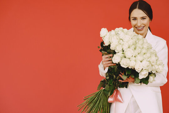 Fashion girl posing in a photo studio