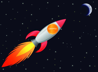 Naklejka premium Crypto flying to the moon vector