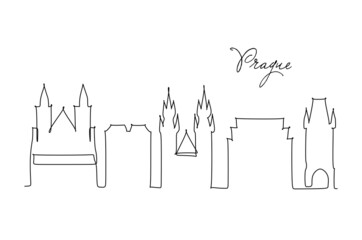 One line style Prague city skyline. Simple modern minimalistic style vector. Continuous line drawing
