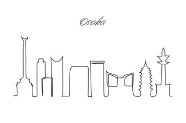 Osaka Japan one line style city skyline. Simple modern minimalistic style vector. Continuous line drawing