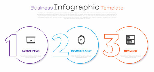 Set line Furniture nightstand, Mirror and Library bookshelf. Business infographic template. Vector