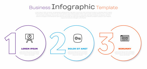 Set line Board with graph chart, Key and Browser setting. Business infographic template. Vector