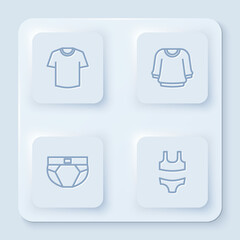 Set line T-shirt, Sweater, Men underpants and Swimsuit. White square button. Vector