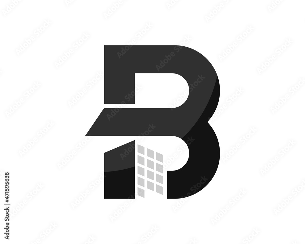 Sticker B letter initial with city building inside