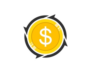 Circular arrow with gold money coins inside