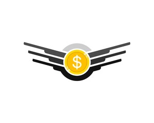 Abstract spread wings with money coin inside