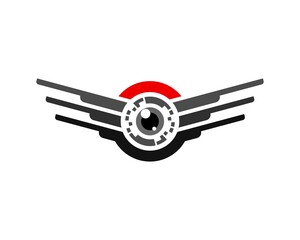 Circle shape with spread wings and eye pixels inside