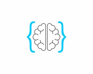 Code symbol with brain in the middle