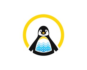 Circle shape with penguin and water wave inside
